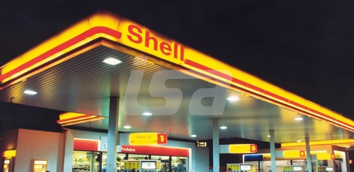 Čerpací stanice Shell - původní design | OSVĚTLENÁ ČERPACÍ STANICE